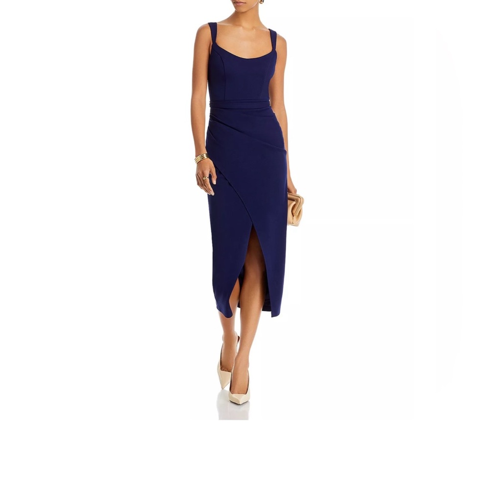 AQUA Wrap Hem Midi Dress in Night, Size XS